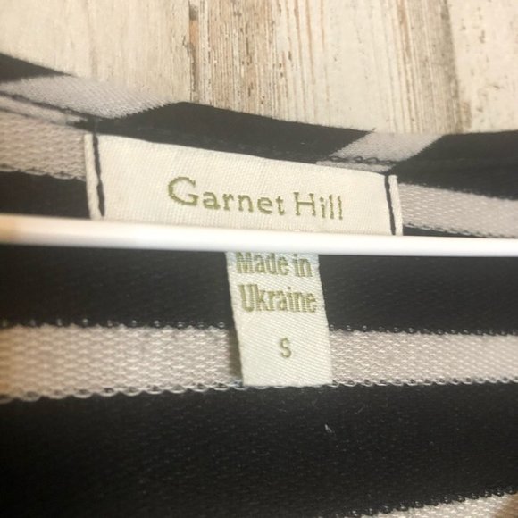 GARNET HILL 3/4 Ruched Sleeve Midi Striped Swing A Line Shirt Dress Small - Picture 4 of 7